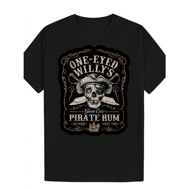 

Європейські розміри Чоловіча вінтажна піратська футболка - Піратська футболка з принтом Ром Одноокого Віллі зі скелетом та кістками, Повсякденна сорочка для пірата 4XL