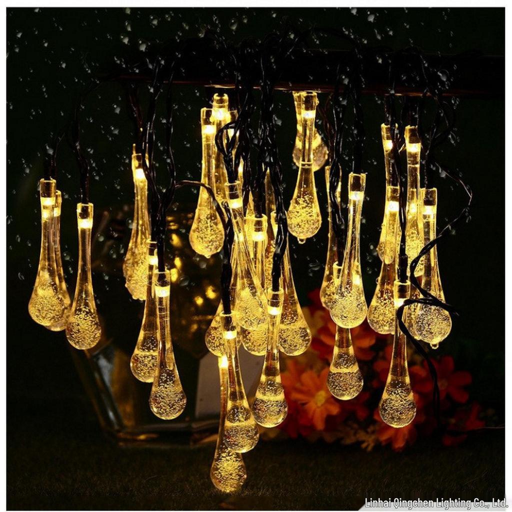 Solar LED Water Drop String Lights, Battery/USB, Waterproof, Indoor/Outdoor Festival Decoration