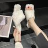 Imitation lamb wool, one word comfortable and soft fluffy slippers 2025 new outer wear home fashion high-heeled slippers