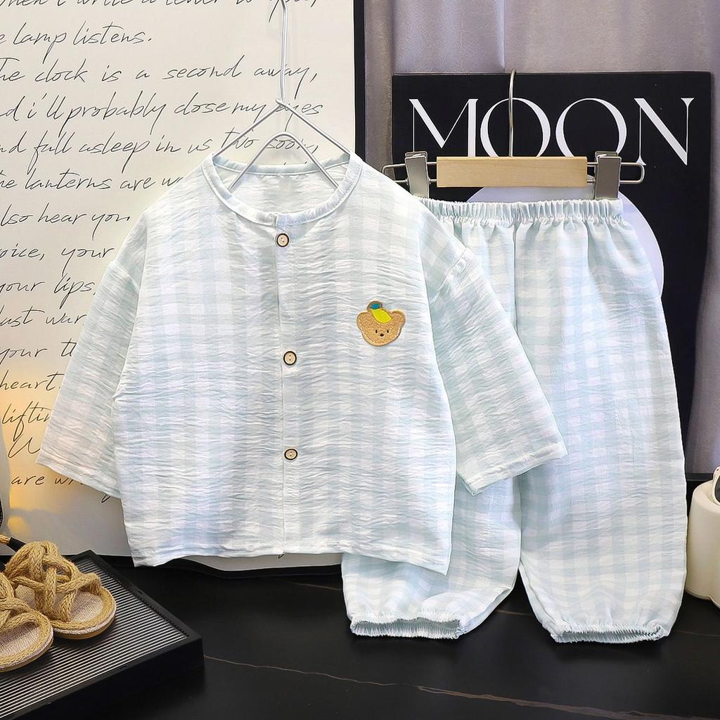 Children's Sleepwear Top Pants Spring and Autumn Two-piece Set for Boys and Girls Cloud Summer Cardigan Cartoon Home Suit Set