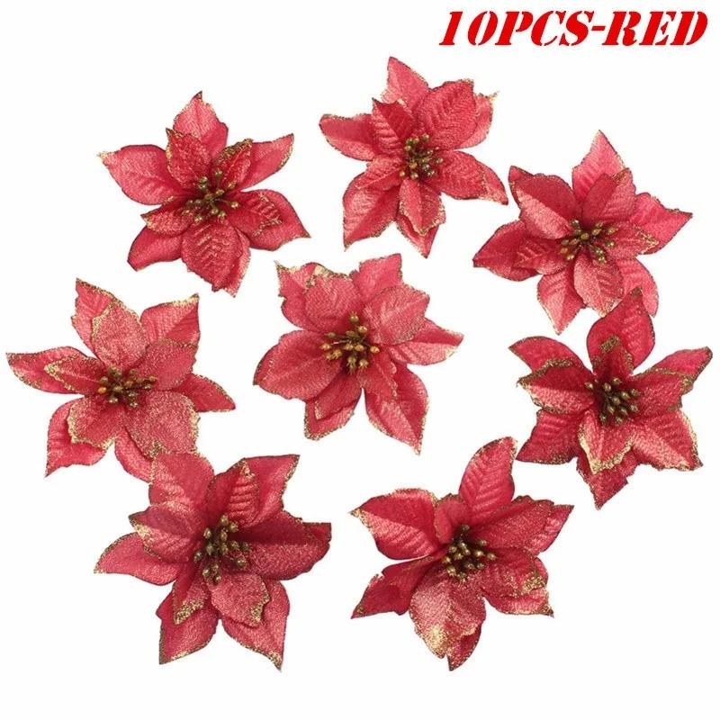 

10Pcs Large Sequins Poinsettia Christmas Flowers 5.5inch Glitter Artificial Ornaments for Home Decorations And Christmas Tree
