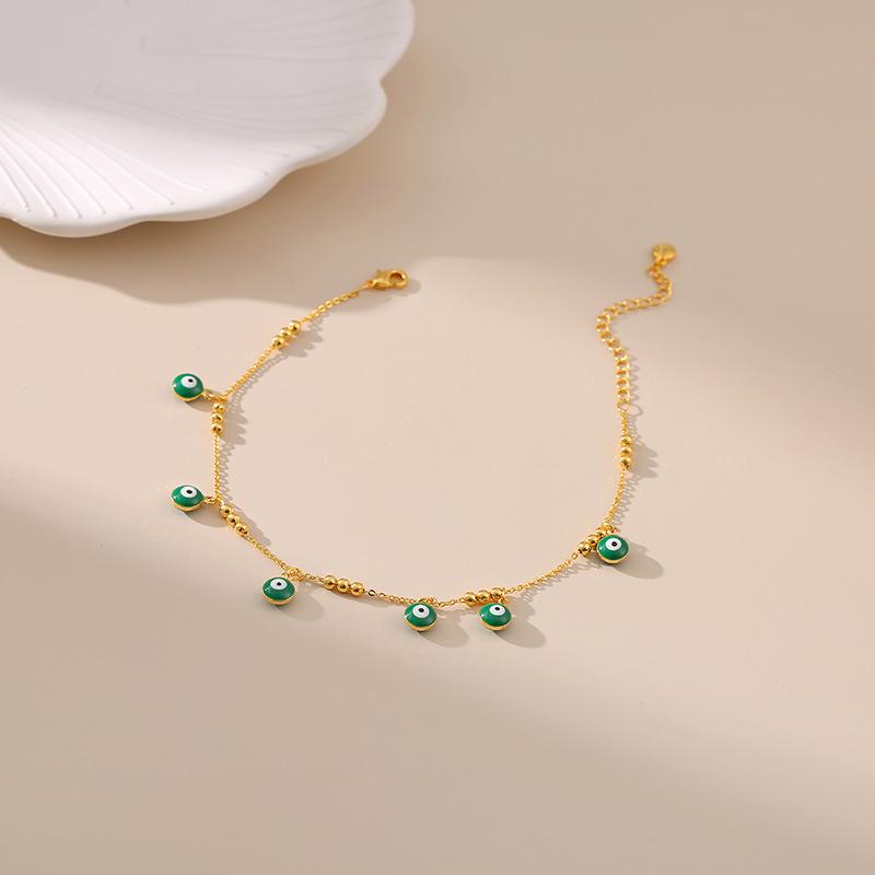Vintage 18 Karat Vergoldetes Türkisches Auge Tropföl Knöchelarmband für Damen