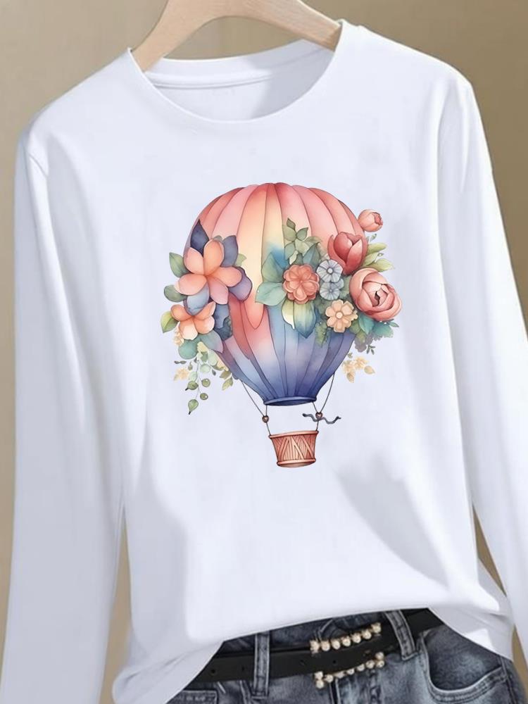 (Asian Size) Trend Lovely Style Graphic Tee Women Autumn Winter Spring Casual Fashion Top O-neck Clothing Print T Shirt Long Sleeve T-shirts
