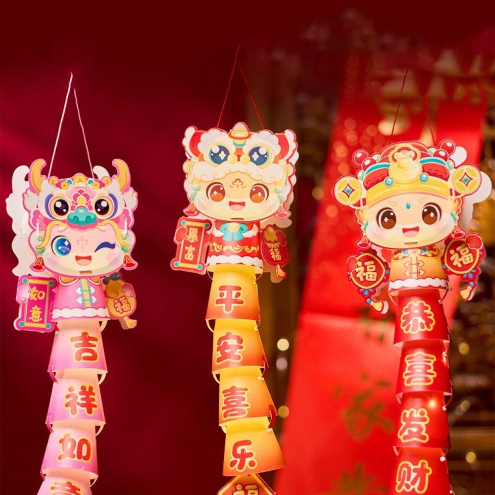 Handmade Auspicious String Lanterns Cartoon Handheld Glowing Lanterns Party Decor