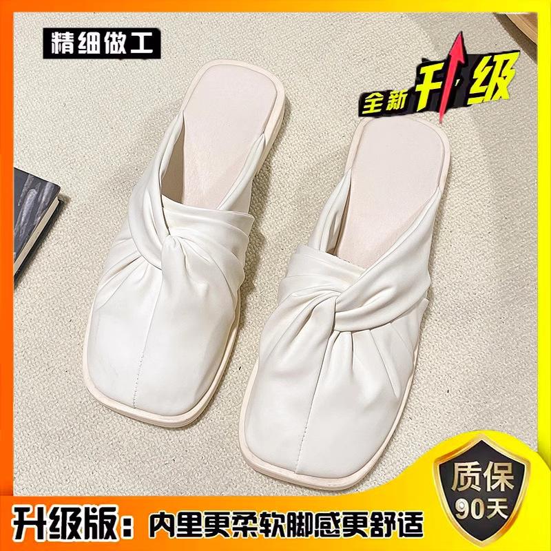 

Evening flat French temperament lazy one pedal silver bag head half slippers women s 2025 new summer beach shoes 41