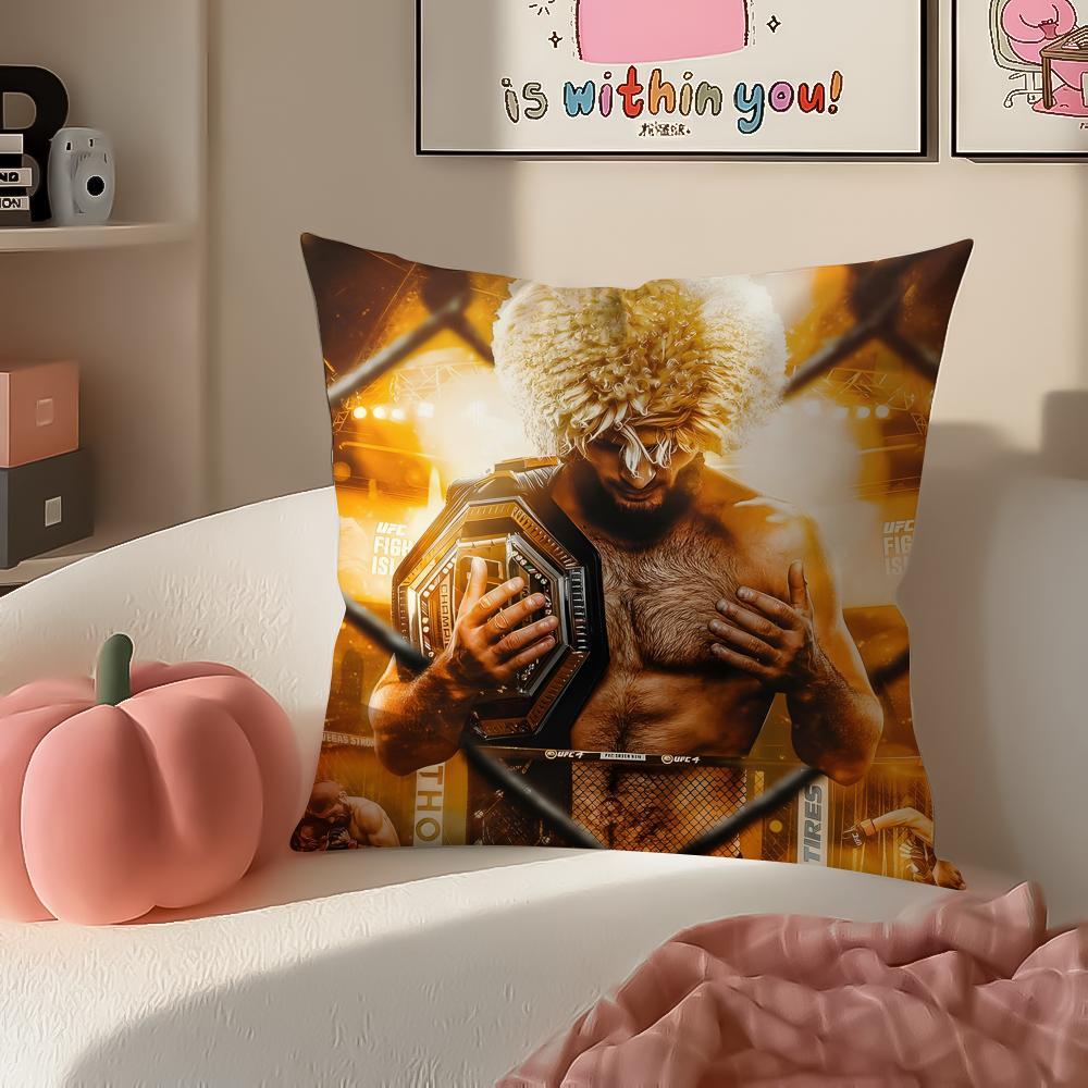 UFC Fighter Star KKhamzat Chimaev Cushion Cover Pillowcase Short Plush Invisible Zipper Room Sofa Cushion Cover