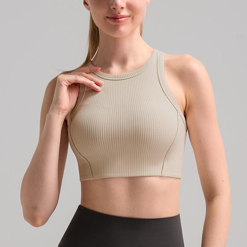 Sutiã Esportivo Feminino à Prova de Choque e Secagem Rápida: Top Fitness Canelado, Absorvente de Suor, para Treino de Yoga