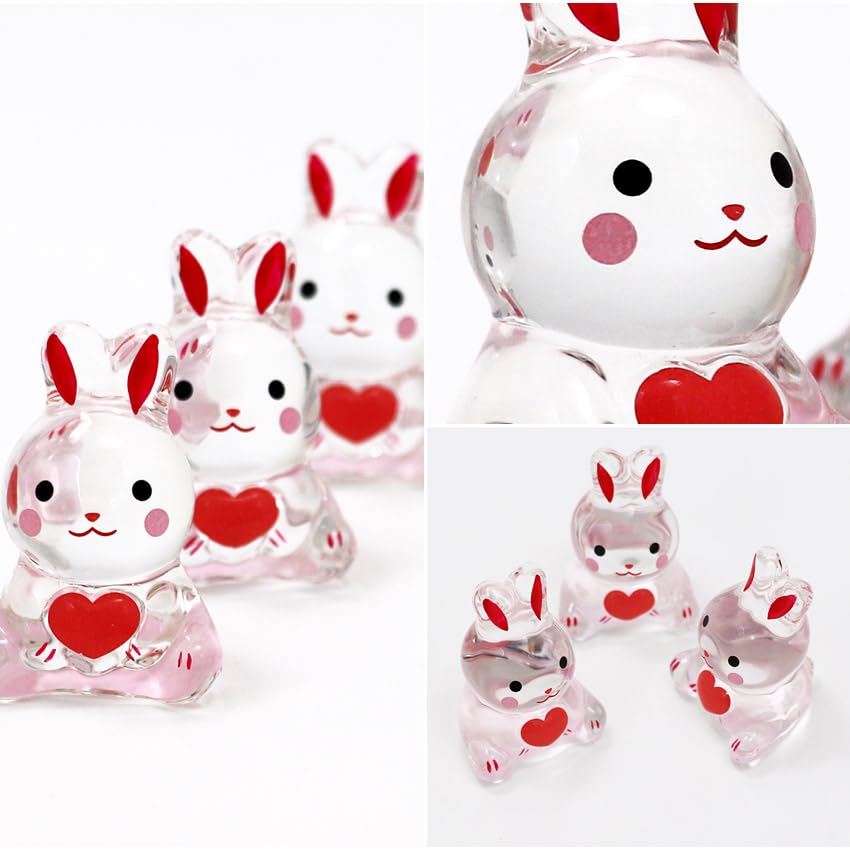 Osaka Choseido Rabbit Comes with a Free Original Wooden Crystal Rabbit 4cm Tall Figurine, Glass, Rabbit, Rabbit, Tag, (Heart),