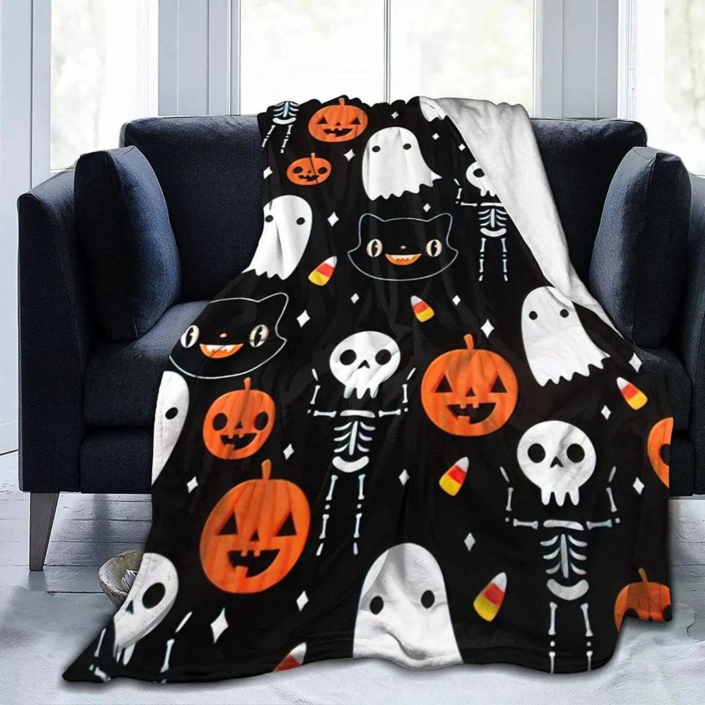 Fall Pumpkin Autumn Leaves Soft Throw Blanket Lightweight Flannel Fleece Blanket for Couch Bed Sofa