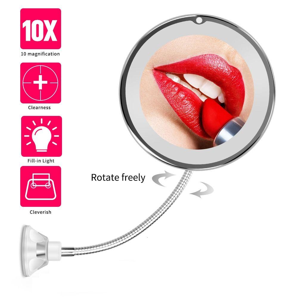Flexibilní 10x zvětšovací zrcátko LED osvětlení Dotyková obrazovka Přenosný toaletní stolek Make-up Suchá baterie