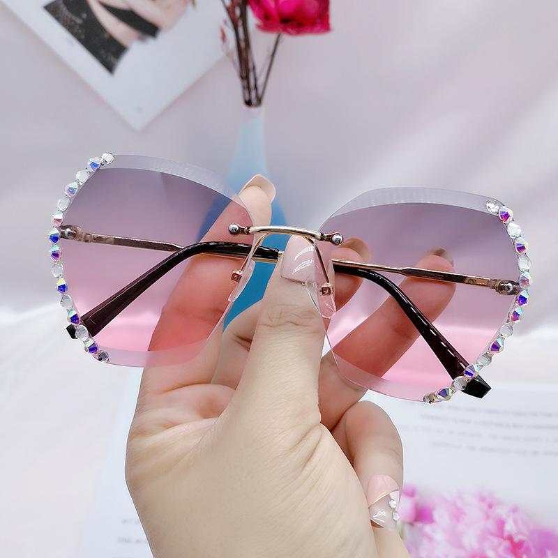 Vintage Fashion Oversized Rimless Sunglasses Women Luxury Brand Design Sexy Diamond Square Sun Glasses For Female