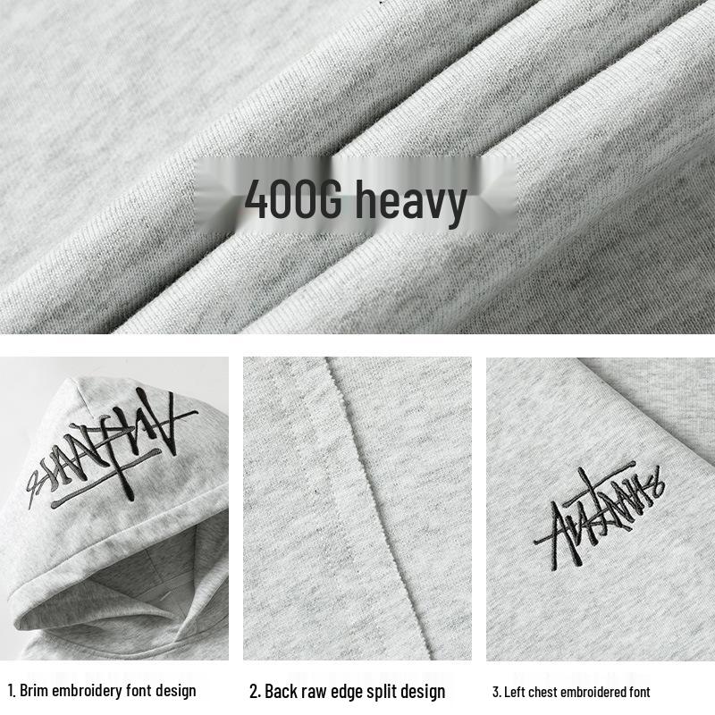 Męska Wiosenna Bluza z Kapturem o Gramaturze 400G z Haftem - Luźny Krój Streetwearowa Bluza Pulowerowa dla Par