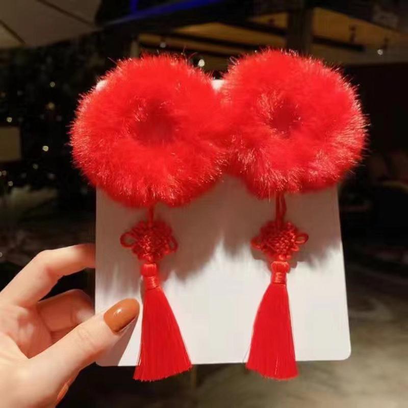 

Гнучка 1 пара шикарних дитячих резинок для волосся в китайському стилі М’які еластичні гумки для волосся на Новий рік A1