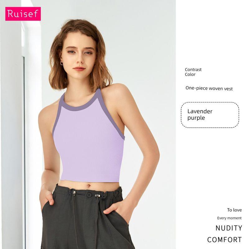 

2025 New Arrival Contrast Color High Elastic Outwear Sports Intimates Women s Bubble Wrap Workout Bra Yoga Clothes Vest Fixed Cup Lavender Purple S