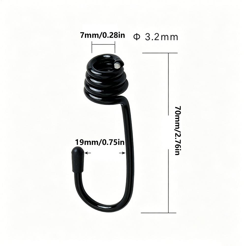 Metal Spiral Cord Hook S/M/L Optional Heavy Duty Strong Bearing Black Cargo Net Fixing Hooks Durable Fastener Clips Multipurpose