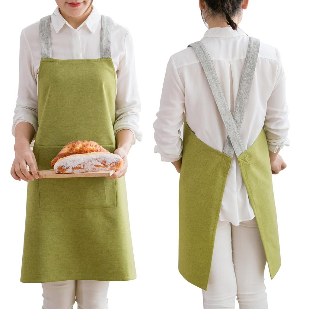 JIAHU Apron for Men and Women, Neck-Hanging, Cafe-Style, Simple, Stylish, Cute, Nordic Design, Covers the Bottom, with Pocket, Unisex (Green)