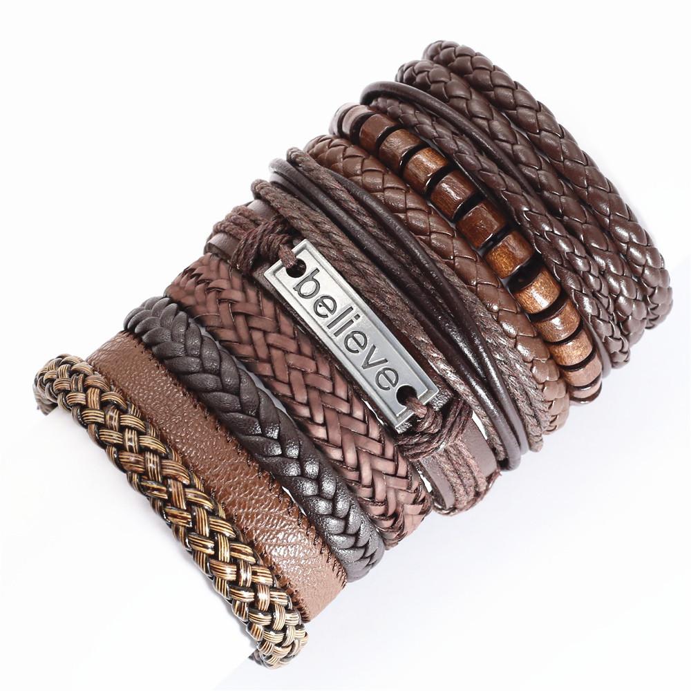 10 Pcs/set Black Wrap Woven New Fashion Handmade Men Bracelets Male Women Leather Bracelets Men Bangle Jewelry Gift