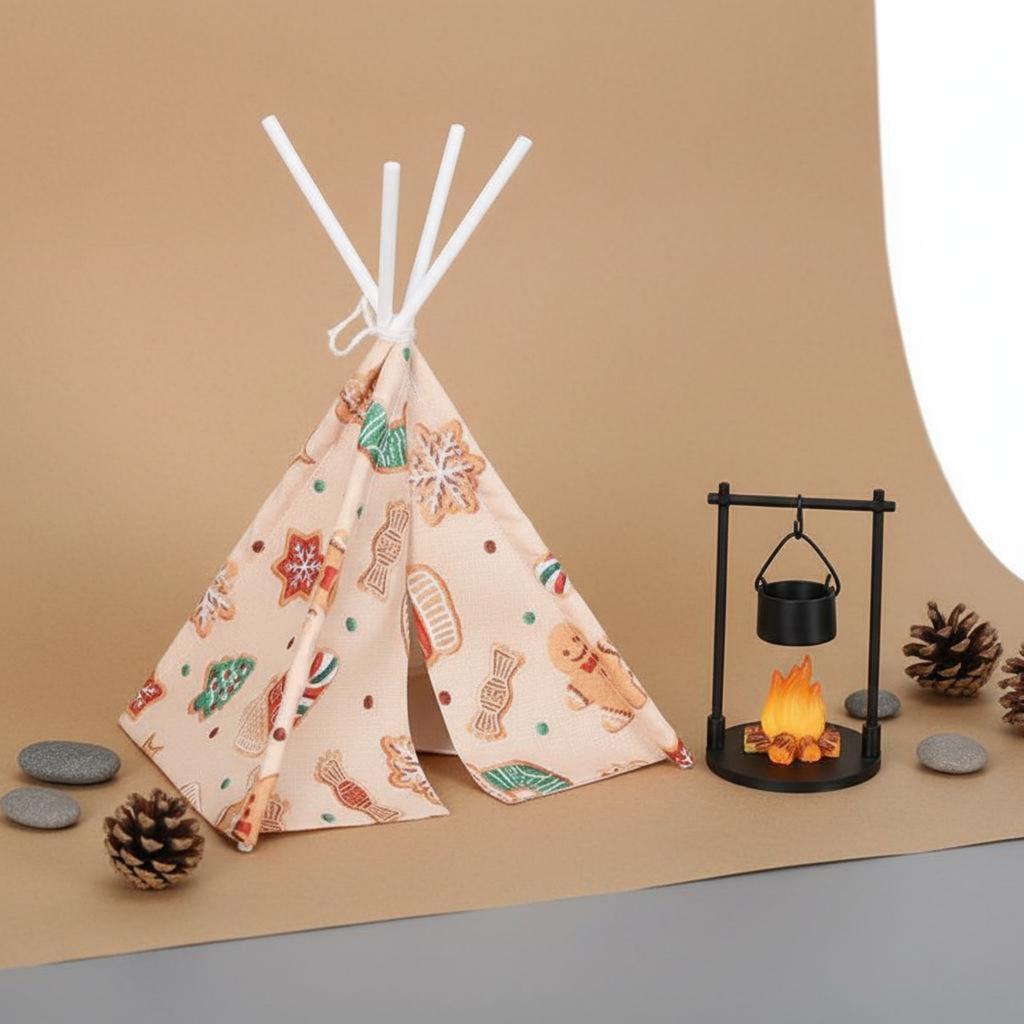 Dollhouse Teepee Tent Realistic Design Miniature Camping Set Fake Fire Decoration Creative DIY Resin Campfire Prop