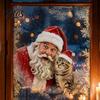 Creative Christmas Gift Ideas Window Static Sticker, Santa Claus And Cute Kitten PVC Holiday Glass Decals Decal, Waterproof Reusable Cling for