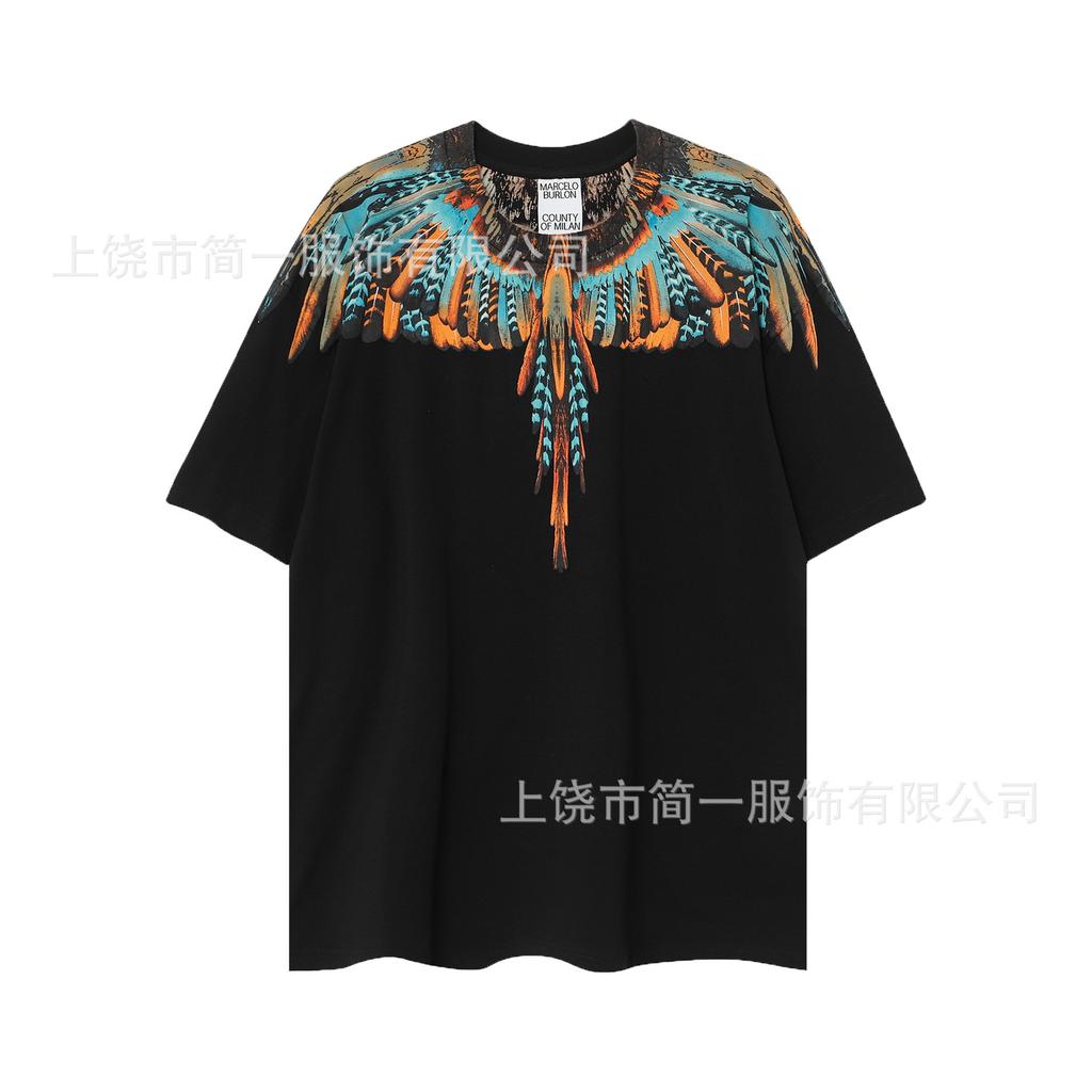 Summer Men's and Women's Same Fashion Trend T-shirt Personalized Trend Wing Printing Comfortable and Simple