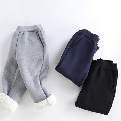 Autumn Winter Children's Plush Warm Sports Casual Pants Boys Girls Solid Color Fashion Thick Windproof Pants