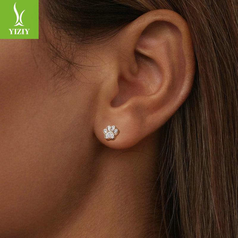 Cute Pet Print Stud Earrings Female, Cute Pink Pet Paw Print S925 Sterling Silver Earrings.