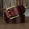 Men's Leather Double Needle Buckle Classic Tow Row Hole Jeans Belt Cowboy Hollowed Out Waistband Width:3.8cm Length:105-125cm