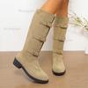 Plus Size 36-43 Women's Suede Mid-Calf Boots Metal Buckle Straps Mid Heel Knee-High Boots 2026 Autumn Winter Fashion Botas Mujer