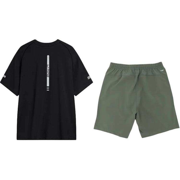 Li-Ning Fashionable Breathable Comfortable Round Neck Pullover Short Sleeve T-Shirt Casual Sports Set Unisex Tops YTSU163-3+YKSV147-1