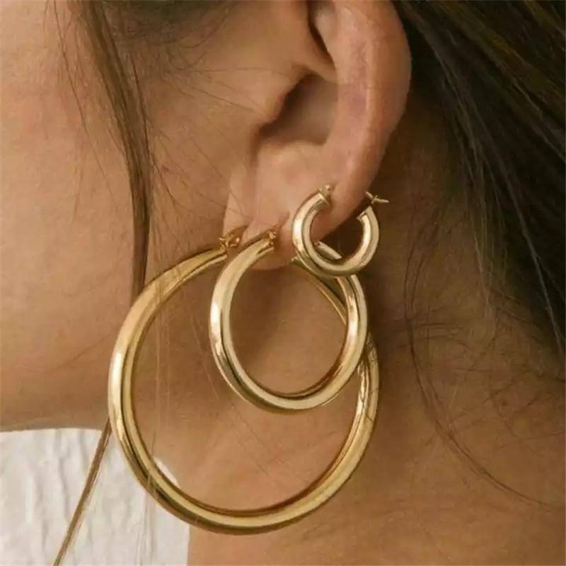 Gold Stainless Steel Fashion Small Big Circle Women Hoop Earrings Exaggerated Hoop Ear Loop 30/40/50mm  Earring Party Jewelry