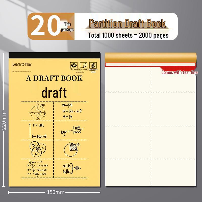 Partitioned Math Scratch Notebook for Students: Elementary To High School - Kraft Cover