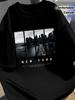Men Cotton Crew Neck T Shirt Panel Black White New York City Skyline Graphic Print Short Sleeve Black Casual Street Tees