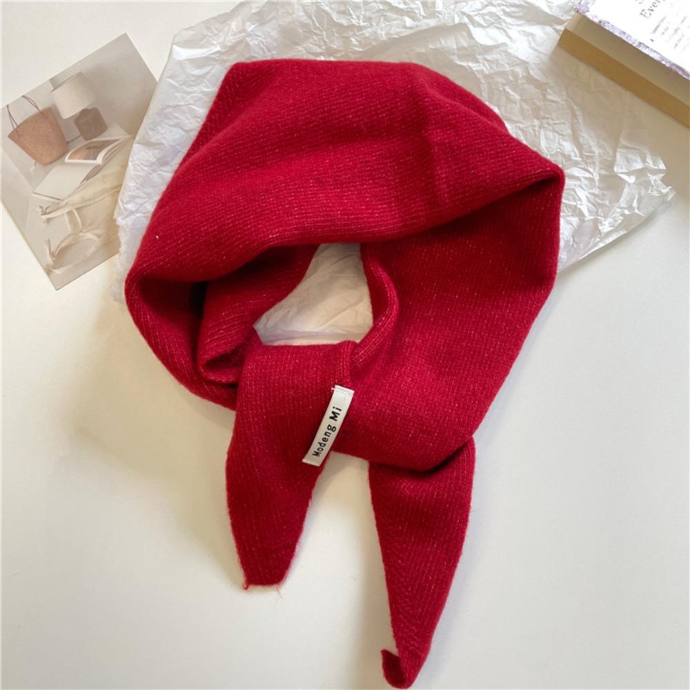 Cashmere-like Wool Blend Scarf Solid Color Knitted Scarf Triangular Short Shawl Women's Wear