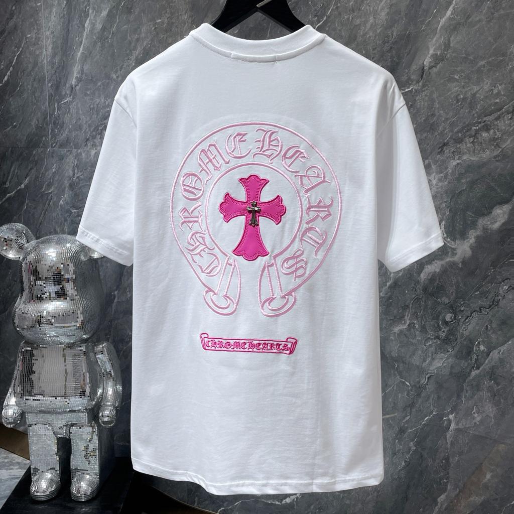 8760 CHROME HEARTS 2026 Lato Nowa Wysokiej Jakości Bawełniana Okrągły Dekolt Luźna Duży Rozmiar Męska i Damska Koszulka Koszulka dla Pary