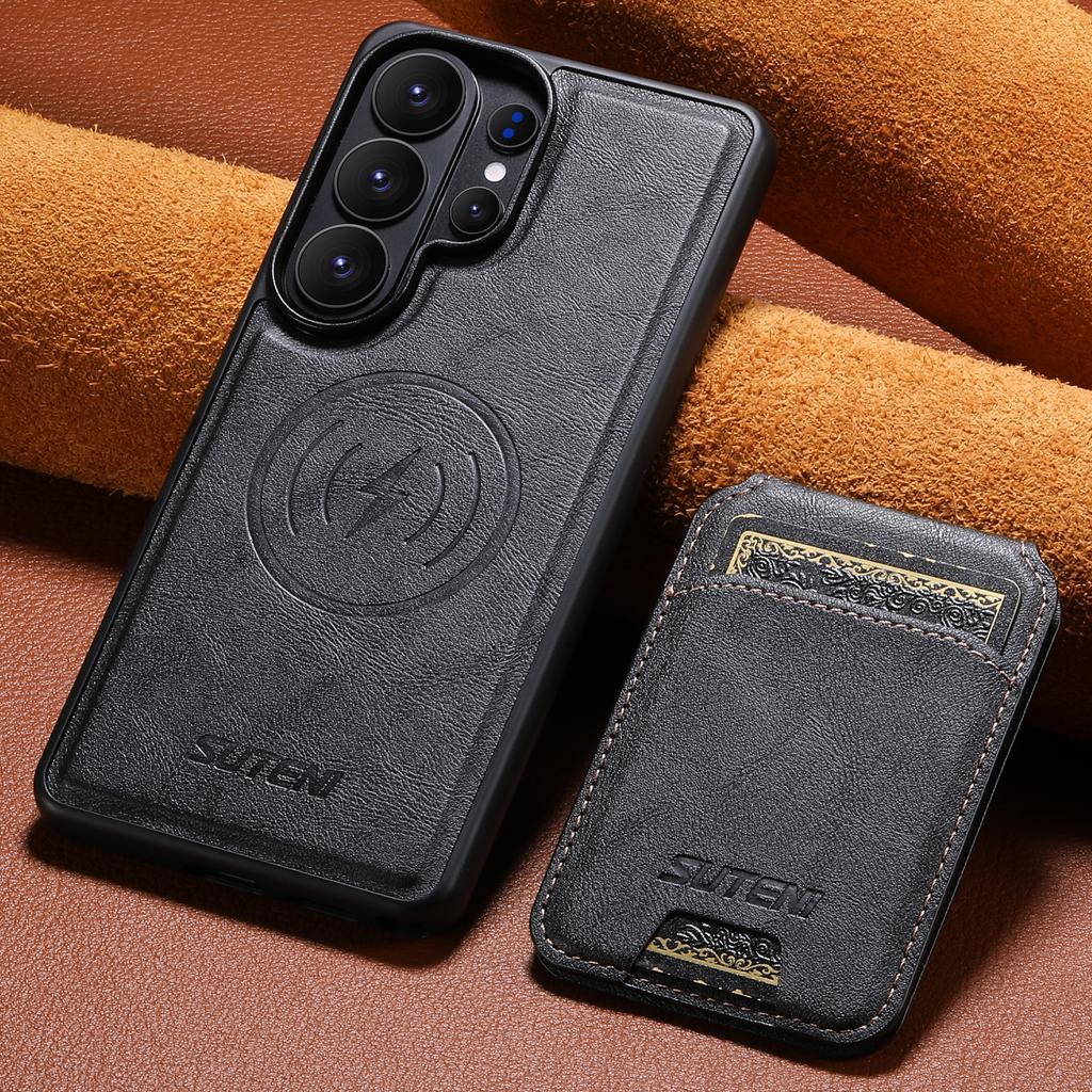 Wireless Charging Magnet Faux Leather Phone Case Card Holder Stand Smooth Surface Wallet 2-in-1 for Samsung Galaxy S26 Ultra S25