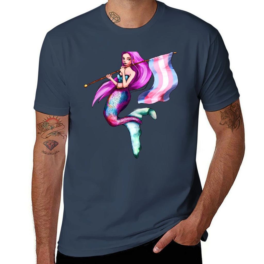 Trans flag mermaid TShirt Basic Solid Tee for Daily Use