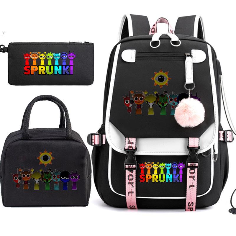 Large Capacity Schoolbag with Shoulder Strap; Student Three-piece Pencil Case Set