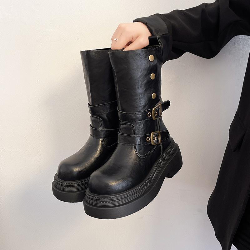 

Два способа носки: можно сложить~ Ботинки Мартина на толстой подошве, тонкие и универсальные женские рыцарские ботинки, короткие ботинки для женщин 40 чёрный