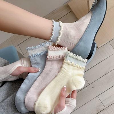 Summer Lightweight Ankle-length Ballet-style Mesh Open-weave Earflap Pile Socks, Sweet Socks Made of Pure Cotton