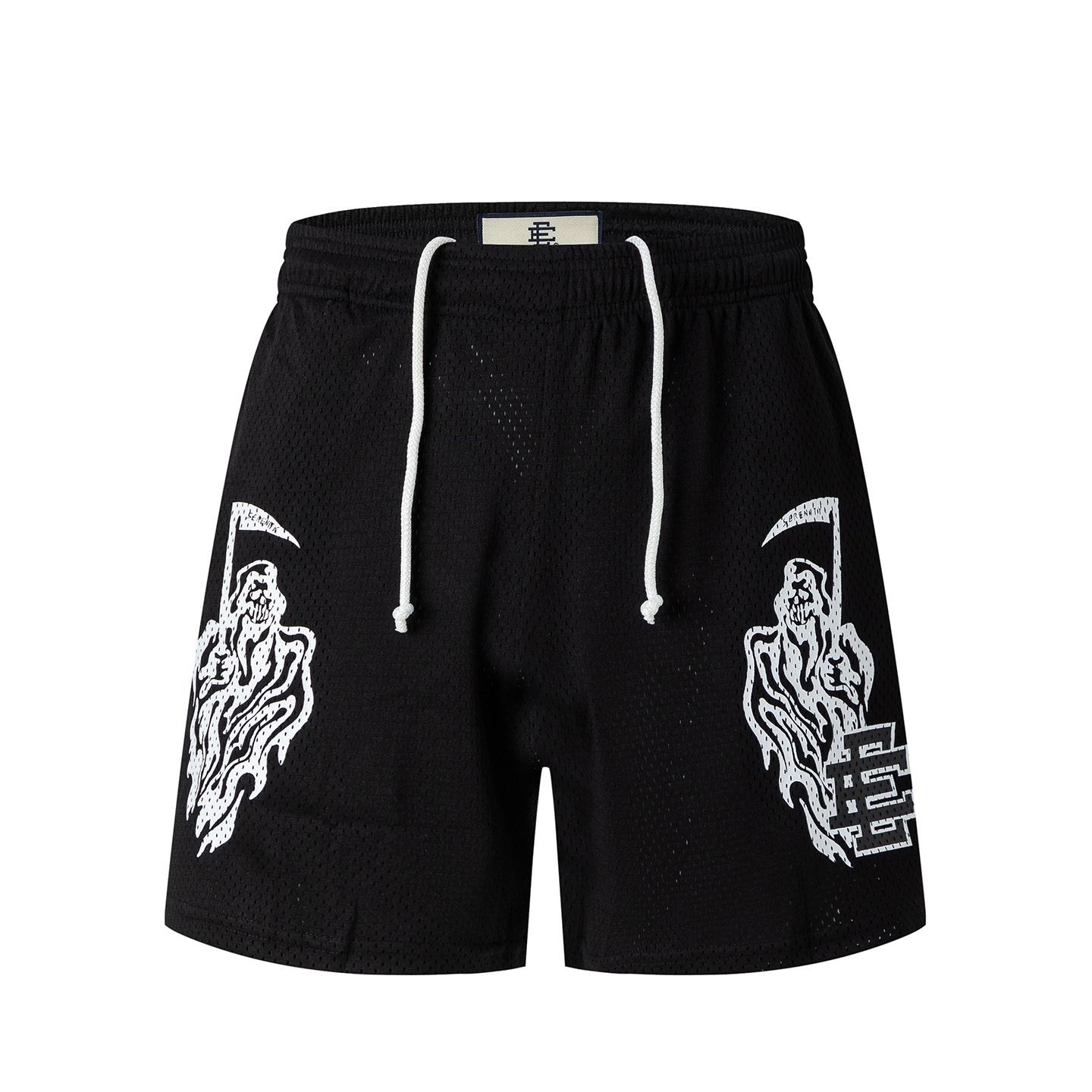 EES-10 Men s Mesh Athletic Shorts, Black Grim Reaper Print Breathable Summer Street Beach Board Shorts S