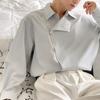 Men's Spring Autumn Asymmetrical Button Long Sleeve Shirt Casual Loose Top