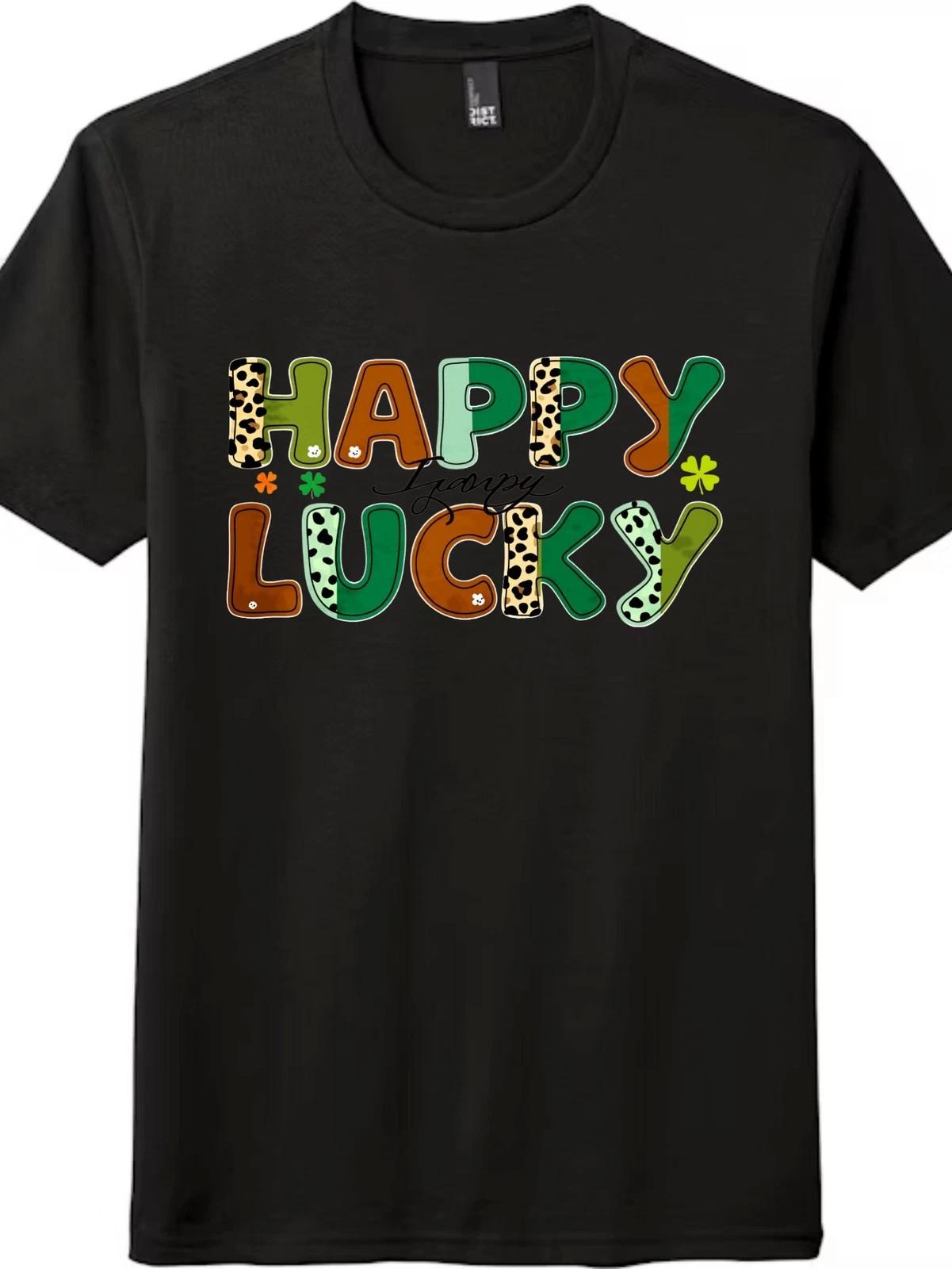 Vintage Leopard Happy&Lucky St. Patrick s Gift T-Shirt-Unisex Graphic Tee S
