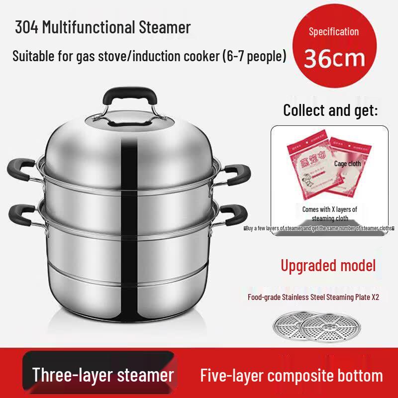 Qiwei 304 Stainless Steel 2-Layer Steamer Pot