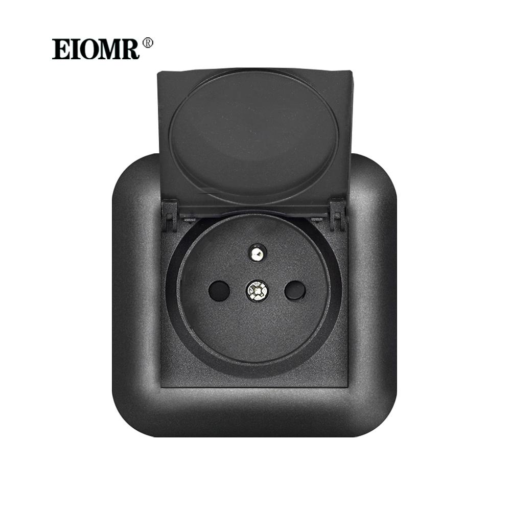 EIOMR EU Standard Power Socket with Iron Claw Black Flame Retardant PC Panel 110-250V Wall Socket 16A Suitable for Round Box