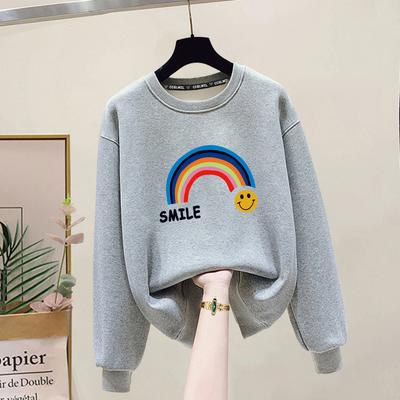 European and American Style 2025 Autumn and Winter Clothing New Velvet Thickened Without Hat Sweater Women's Loose Rainbow Letter Pure Cotton