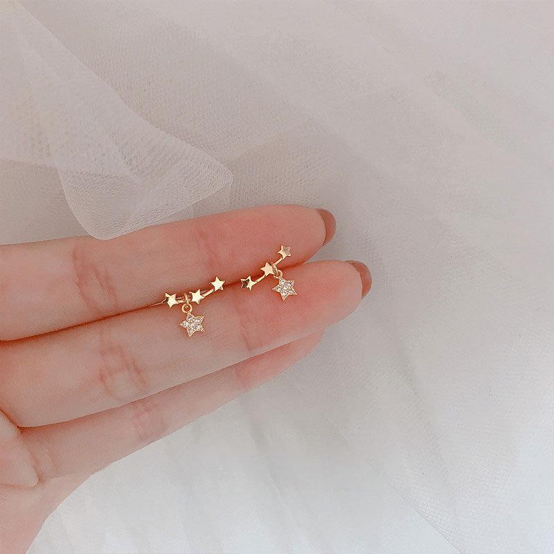 Gold Plated Meteor Shower Star Earrings - Fresh, Cute, and Fashionable Mini Drops for Women and Students 925 Silver Needle