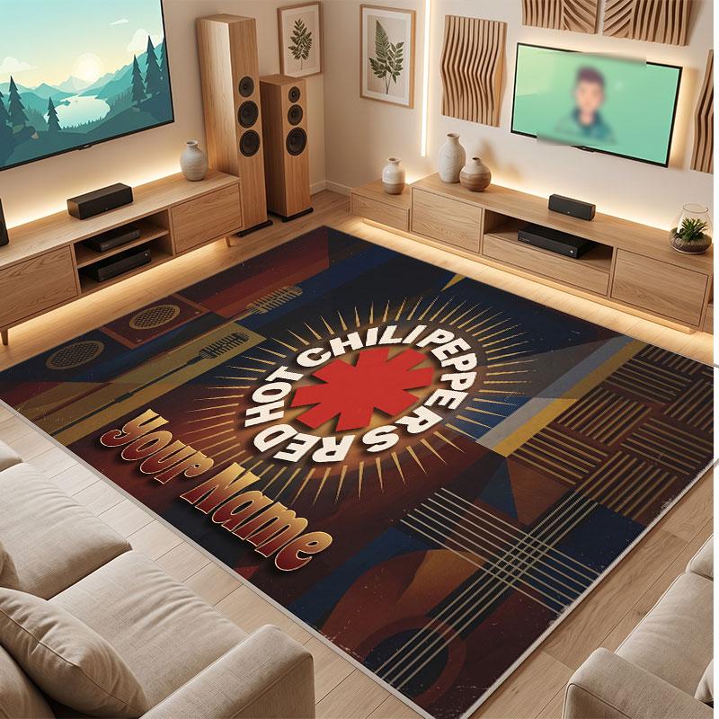 Tappeto in Velluto di Cristallo Personalizzato Red Hot Chili Peppers, Tappeto Morbido Antiscivolo con Testo Nome Personalizzato per Soggiorno Camera da Letto