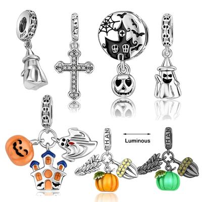 Coppercharms Ghost&Pumpkin New Halloween Party Luminous Beads Fit Original Bracelet Diy Fine Jewelry Gifts For Women Making