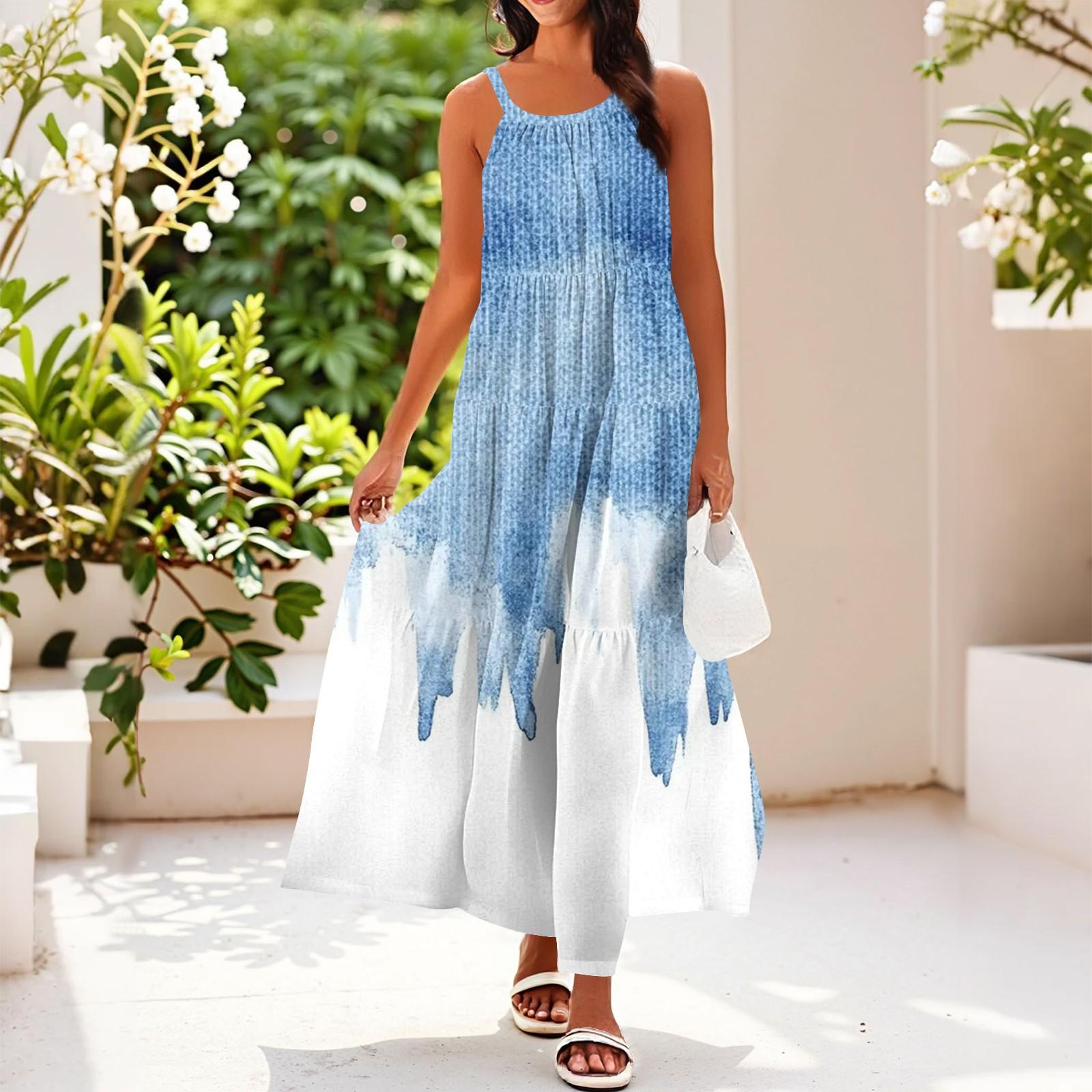 

Женское летнее повседневное модное платье без рукавов на подтяжках XL белый