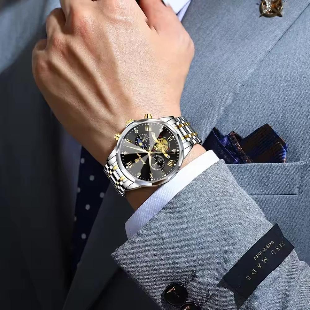 POEDAGAR Original Luxus Herrenuhr Wasserdicht Leuchtend Chronograph Armbanduhr Edelstahl Quarzuhren für Mann Reloj